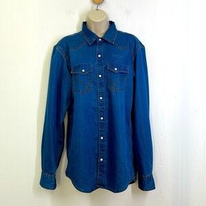 Hard Rock Cafe - London Pearl Snap Button Down Soft Denim Shirt Size Medium